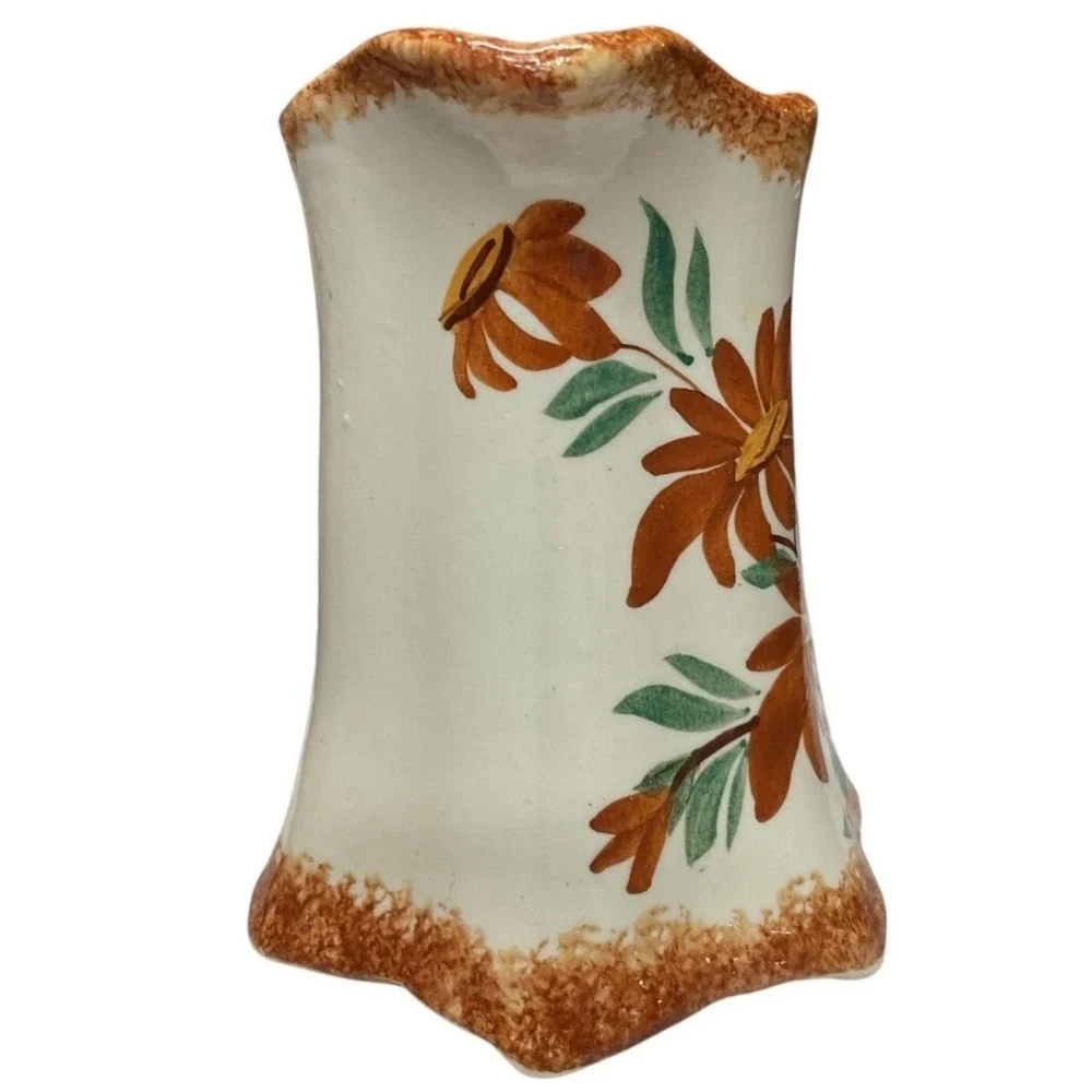 Vintage Cash Family Hand Painted Ceramic Pottery‎ Off White Brown Floral Pitcher